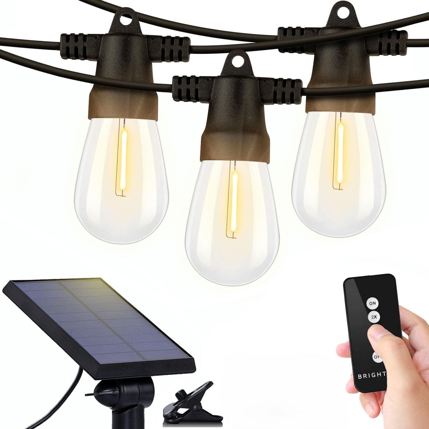Brightech Bundle Ambience Pro Solar Powered Outdoor String Lights, 48ft + 4-Pack 10FT String Light Poles