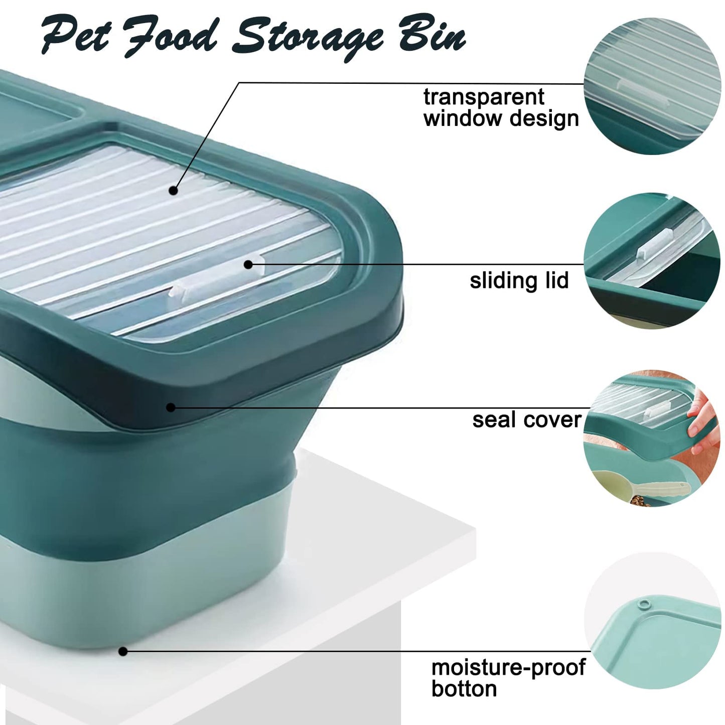 Wuciray Dog Cat Food Storage Container for dry food 5KG-10KG Airtight Folding Dog Food Bin Pet Food Storage Container with Lid Measuring Cup Scoop food storage for dogs with Wheels