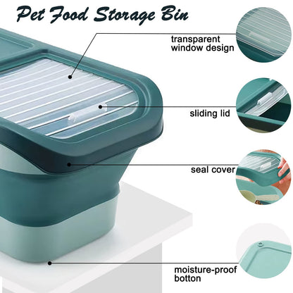 Wuciray Dog Cat Food Storage Container for dry food 5KG-10KG Airtight Folding Dog Food Bin Pet Food Storage Container with Lid Measuring Cup Scoop food storage for dogs with Wheels