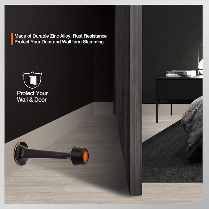 2 Pack Solid Rigid Door Stops - Heavy Duty Door Stoppers Wall Protector with Soft Rubber Tips, Oil Rubbed Bronze