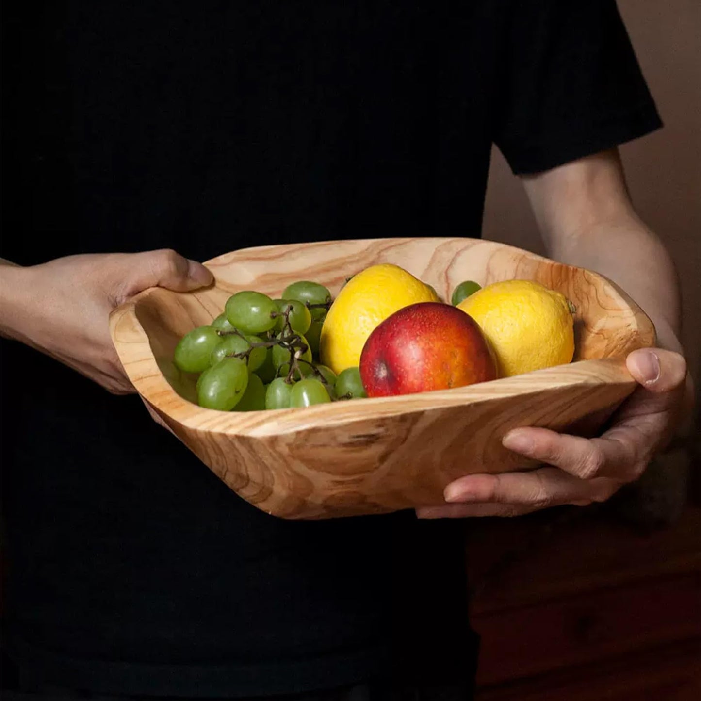 ZENFUN Natural Wood Fruit Bowl 7.8-9.5 Inch, Unique Root Dish Bowl, Fruit Snack Dish for Sandwich Bread Serving, Handmade Serving Bowl for Candy, Vintage Ring Dish, Serving Appetizer Display