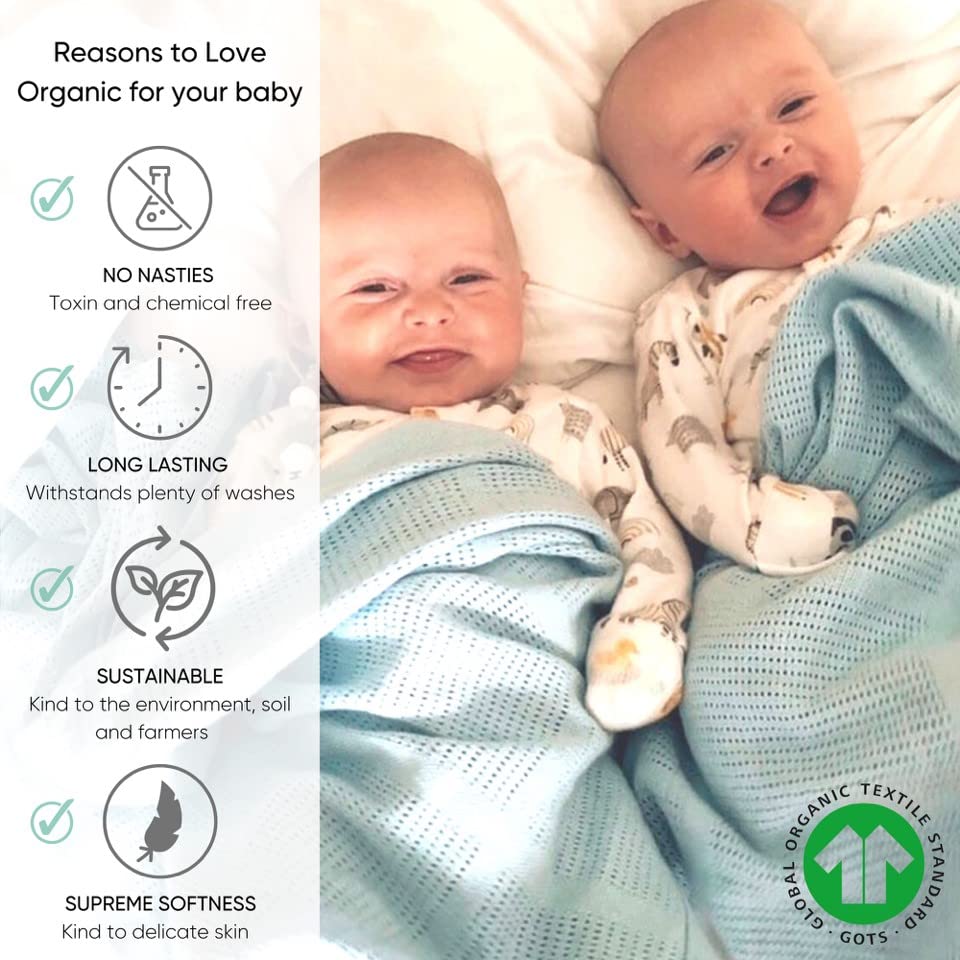 Bloomsbury Mill - Cellular Blankets Baby - Soft 100% Organic Cotton Baby Blanket - Pack of 2 - Essentials For Newborn - Ideal for Cot Bed, Travel, Car Seat, Pram, Moses Basket - Cream 75x95cm