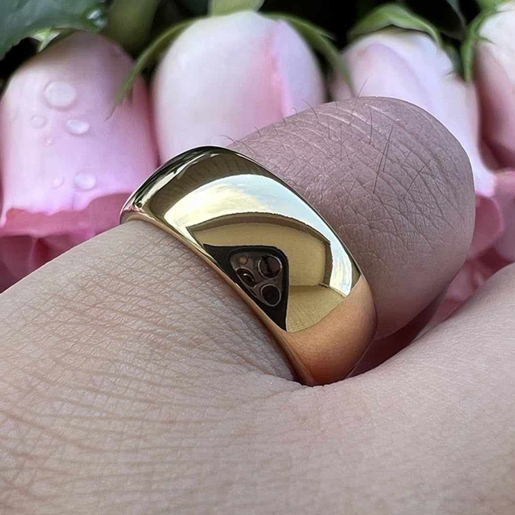 TUTISS 8mm Gold Tungsten Rings for Men Women Engagement Wedding Bands Domed Polished Comfort Fit Size 11