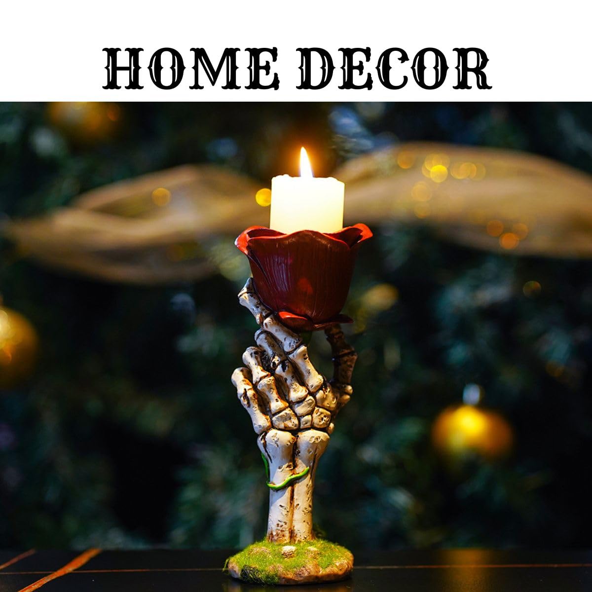Halloween Skull Rose Candle Holder, Skeleton Creepy Candelabra for Candlesticks (Rose Hand)