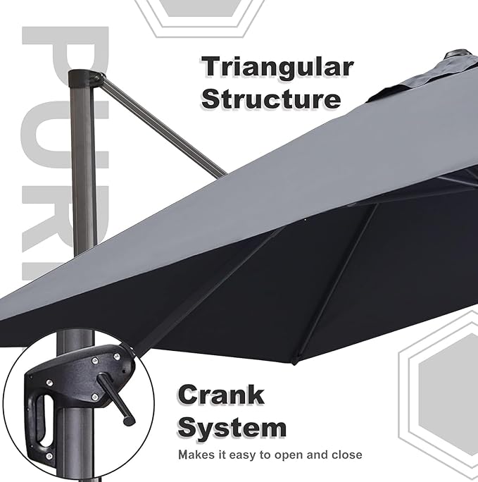 PURPLE LEAF 10' X 13' Patio Umbrella with Base Outdoor Cantilever Rectangle Offset Umbrella with 360-degree Rotation for Garden Deck Pool Patio Light Grey