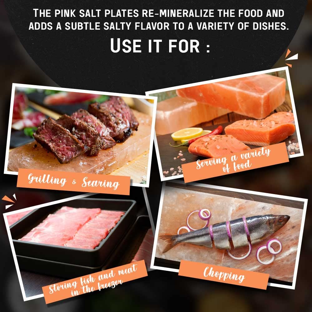 Pride Of India | Pink Salt Crystal Accessories (Pink Salt Crystal Cooking Tray - 8 by 4 inch) | Perfect for Grilling, Searing, Cutting, BBQ, Serving | Carries 84 Traces of Minerals