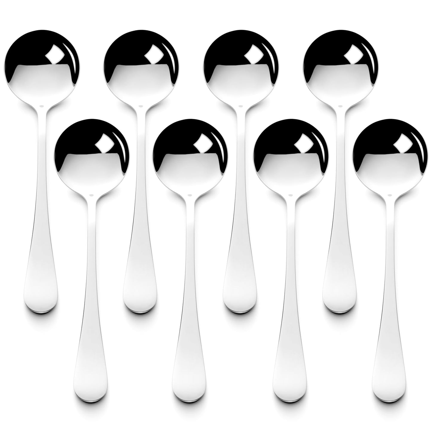 ATHBEDA Premium 7.28" Soup Spoons Stainless Steel Round Spoons Set, 18/8 stainless steel (SUS304), Perfect for Soup, Ice Cream, Cereal, Gumbo, Chowder, Set of 8, Dishwasher Safe