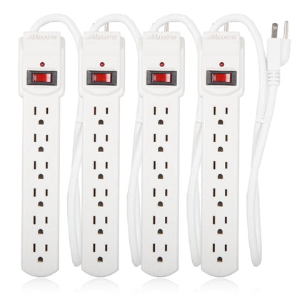 Maxxima 4-Pack 6 Outlet Power Strip Surge Protector - 300 Joules, Features Red On/Off Switch, Powers Multiple Electronics and Devices Simultaneously, Perfect for Home Appliances - Black