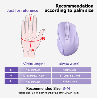 TECKNET Wireless Mouse (BT5.0/3.0 & 2.4G) Rechargeable 4800 DPI Silent USB A & Bluetooth Mouse 6 Buttons, Wide Compatibility - Grey