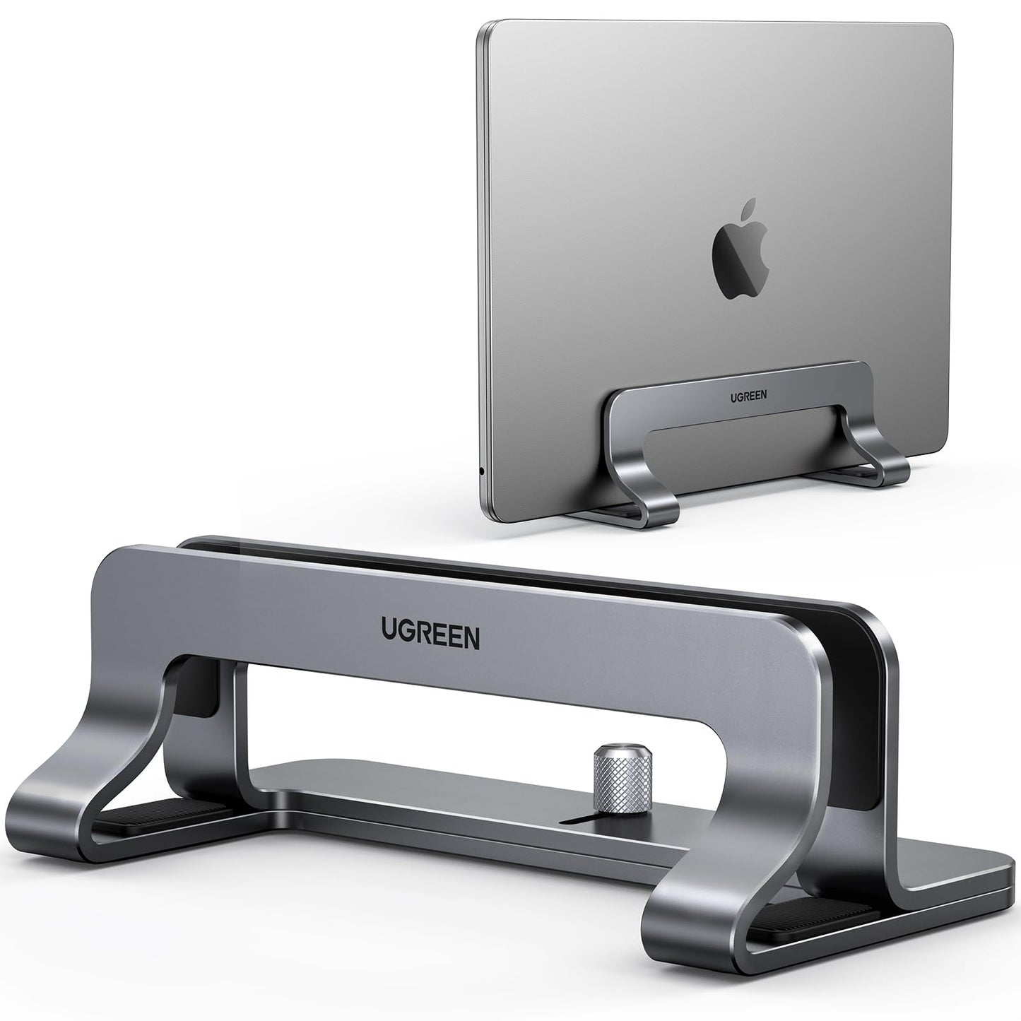 UGREEN Vertical Laptop Stand Holder for Desk Compatible with MacBook Pro, MacBook Air Stand Vertical Aluminum Adjustable for Up to 17.3 Inch Gaming Laptop, Gray