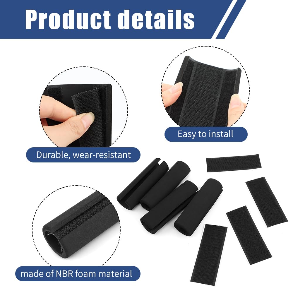 4 Pcs Universal Foam Handle Cover with Hook and Loop Straps,4.25 Inch Soft Buffer Tube Cover Pad Handle Covers for Fitness Home Lawn Bicycle Motorbike Handlebar Replacement(Color:Black)