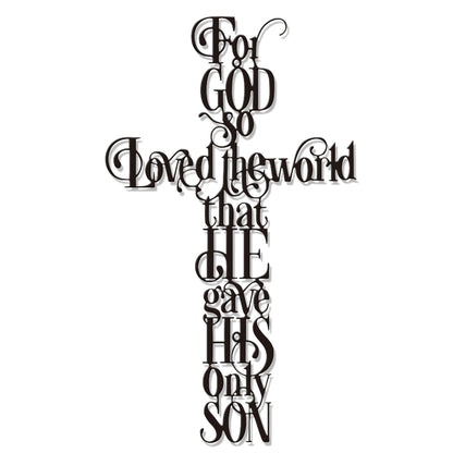 Rajukit Jesus Wall Art, Cross Wall Decor with For God So Loves the World Quote, Religious Cross Decor for Home, Office, Cafe, Elegant Metal Wall Sculpture Gift