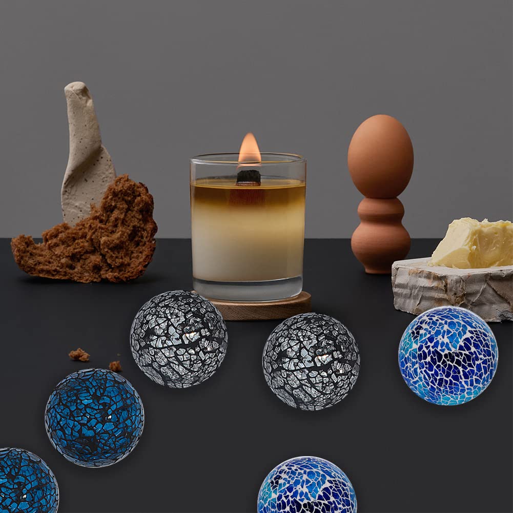 Kesywale 2.4 Inch Small Decorative Orbs Set of 6 Glass Mosaic Sphere Balls Centerpiece Glass Globe for Bowls, Vases and Dining Table Centerpieces Decor (A)