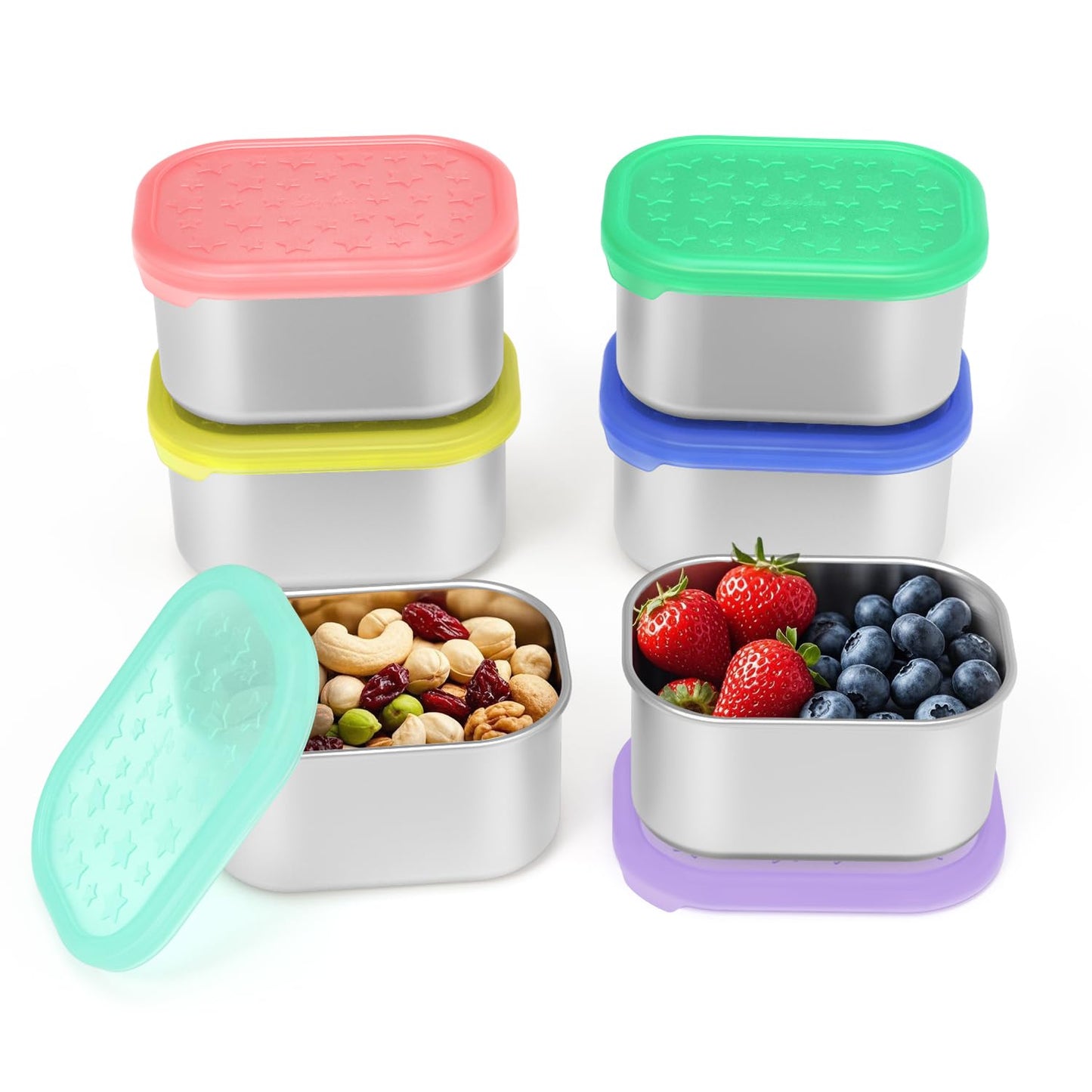 SOPHICO Stainless Steel Snack Containers for Kids, 8 oz Small Food Storage Container with Silicone Lid - Perfect 304 Metal Toddler Lunch Box for Daycare and School, Leak Proof (6 Pack)
