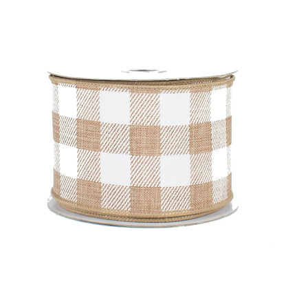 Tan Plaid Wired Edge Ribbon - 2 1/2" x 10 Yards, Mother's Day, Father's Day, Wreath, Rustic Farmhouse, Country Style, Wedding Decoration, Birthday, Anniversary, Gift Bows, DIY, Crafts, Fall, Christmas