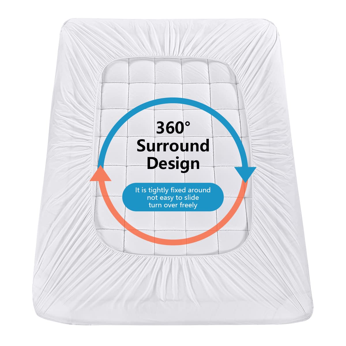 Queen Mattress Pad Cover Cooling Mattress Topper Pillow Top with Down Alternative Fill (8-21” Fitted Deep Pocket Queen Size) White