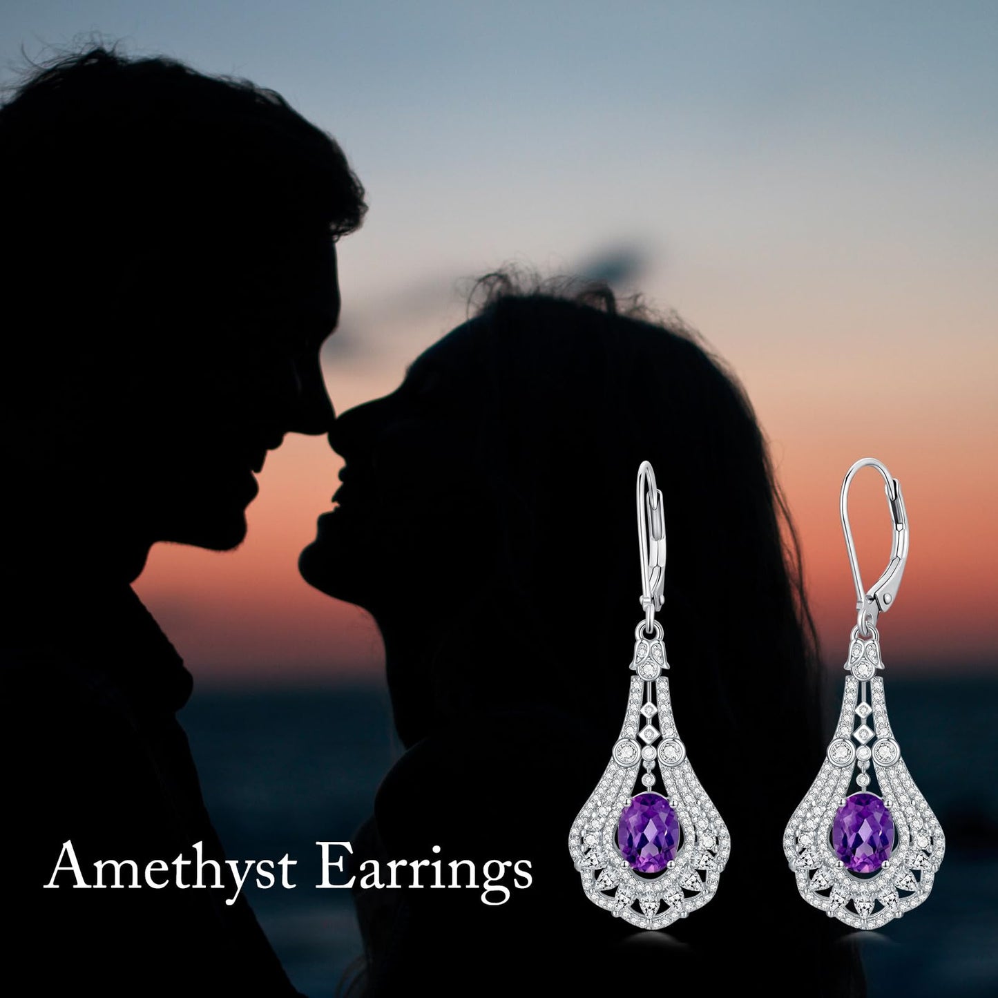 Lvoryance 1.5CT Genuine Amethyst Earrings 925 Sterling Silver 6mm * 8mm Oval Cut Purple Amethyst Drop Earrings for Women