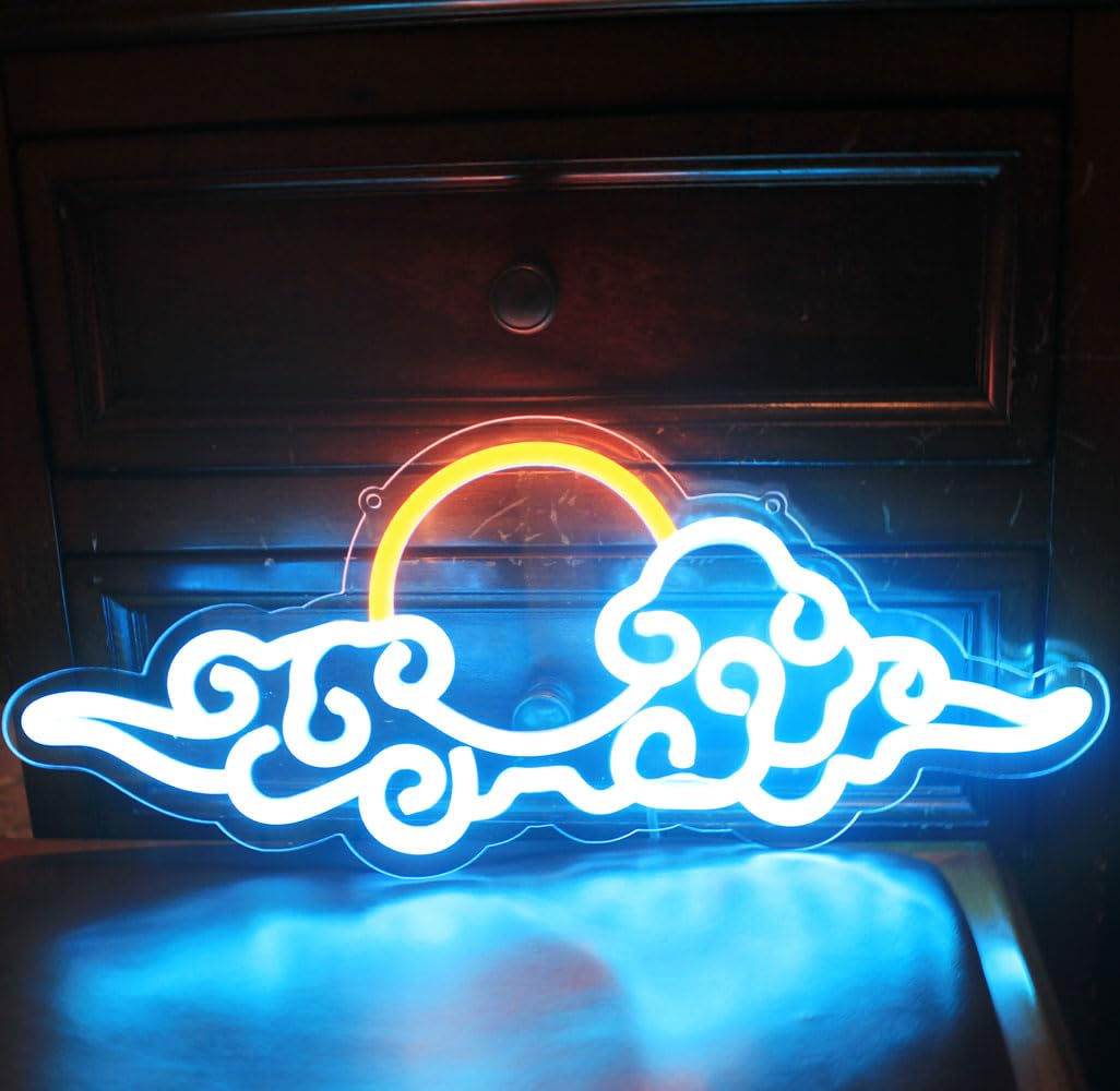 Sunset Sunrise Neon Sign Dimmable anime cloud Led Signs for Wall Decor Room Decor Bedroom Anime-themed for Men cave Office Bar Birthday Party Christmas(Ice Blue Orange)
