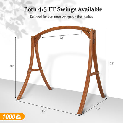 VINGLI 6.7FT Porch Swing Frame, 1000LBS Heavy Duty A-Frame Wooden Porch Swing Stand with Curved Arc Top for 5FT Porch Swing, Large Swing Hanger for Garden, Patio, Backyard & Indoor, Brown