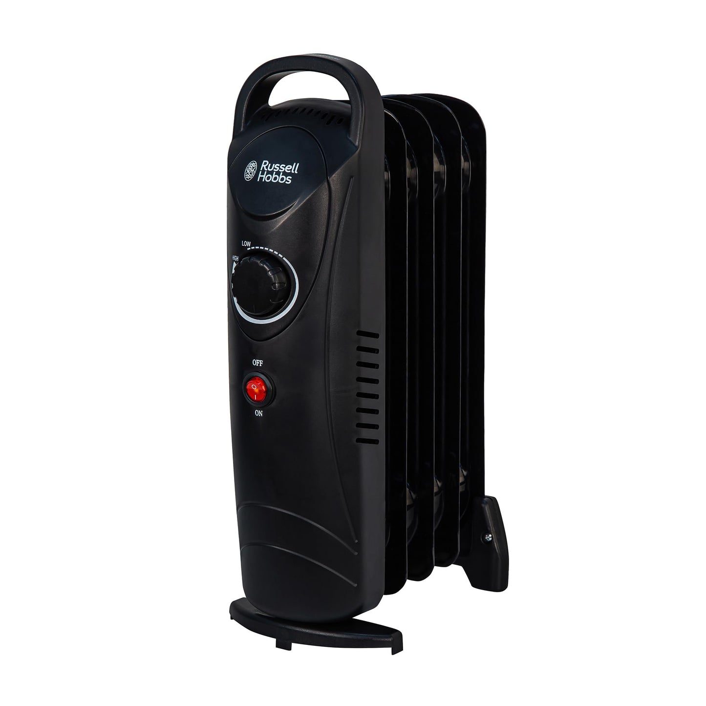 Russell Hobbs 650W Oil Filled Radiator, 5 Fin Portable Electric Heater - Black, Adjustable Thermostat, Safety Cut-off, 10 m sq Room Size, RHOFR3001, 2 Year Guarantee