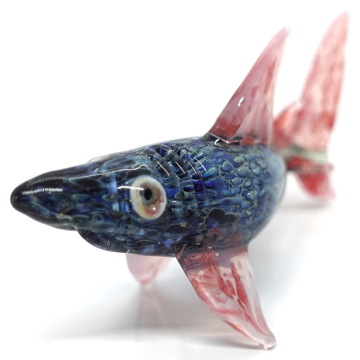Sansukjai Shark Tiny Hand Blown Color Glass Art Figurines Animals Collectible Gift Home Décor (Marble Black Pink)