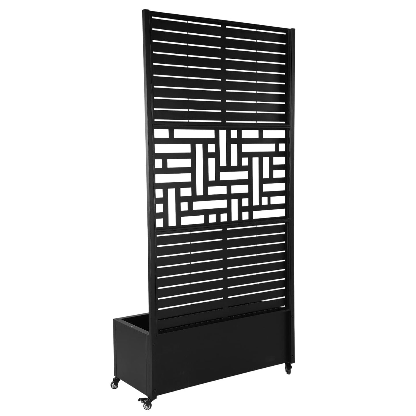 70.87x35.43x15.75 Inch Metal Planter Box with Trellis and Wheels Raised Garden Bed with Drainage Holes Privacy Planters Suitable for Climbing Plants and Vegetables (01)