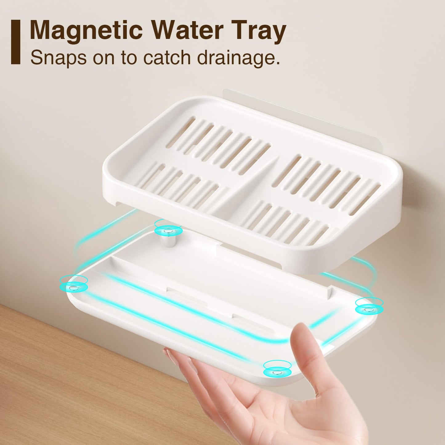 HAVICATO Soap Dish with Raised Ridges for Self-Draining, Wall-Mount or Countertop, ABS Plastic, White