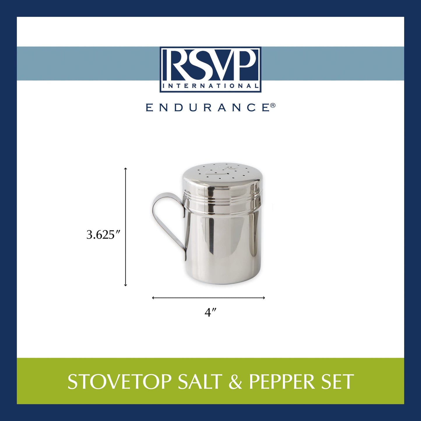 RSVP International Endurance Kitchen Shaker Collection, Dishwasher Safe, Salt & Pepper Set, 10-Ounce, Stainless Steel