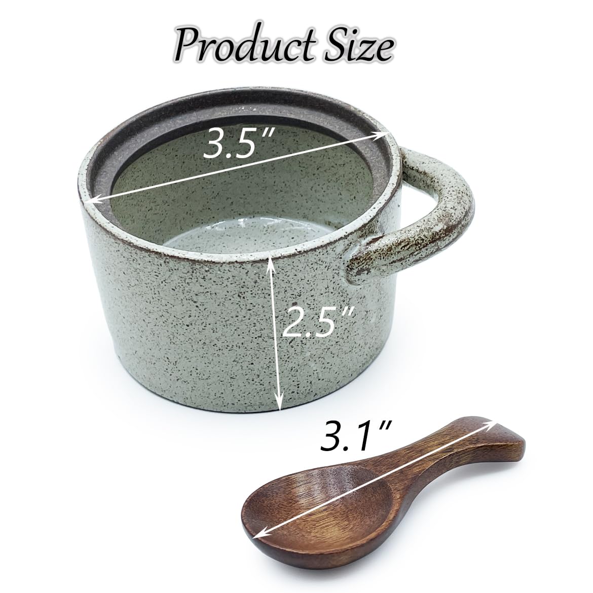 EWEIGEER Ceramic Salt Cellar With Lid & Spoon,8oz Salt Container For Countertop,Sugar Bowl,Spice Jar(Coarse Pottery Color)