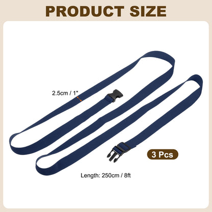 PATIKIL Utility Straps with Quick Release Buckle, (1 Inch x 8 Feet, Dark Blue) (3 Pcs) Adjustable Luggage Polyester Straps Backpack Webbing, Suit for Sleeping Bag/Camping/Hiking