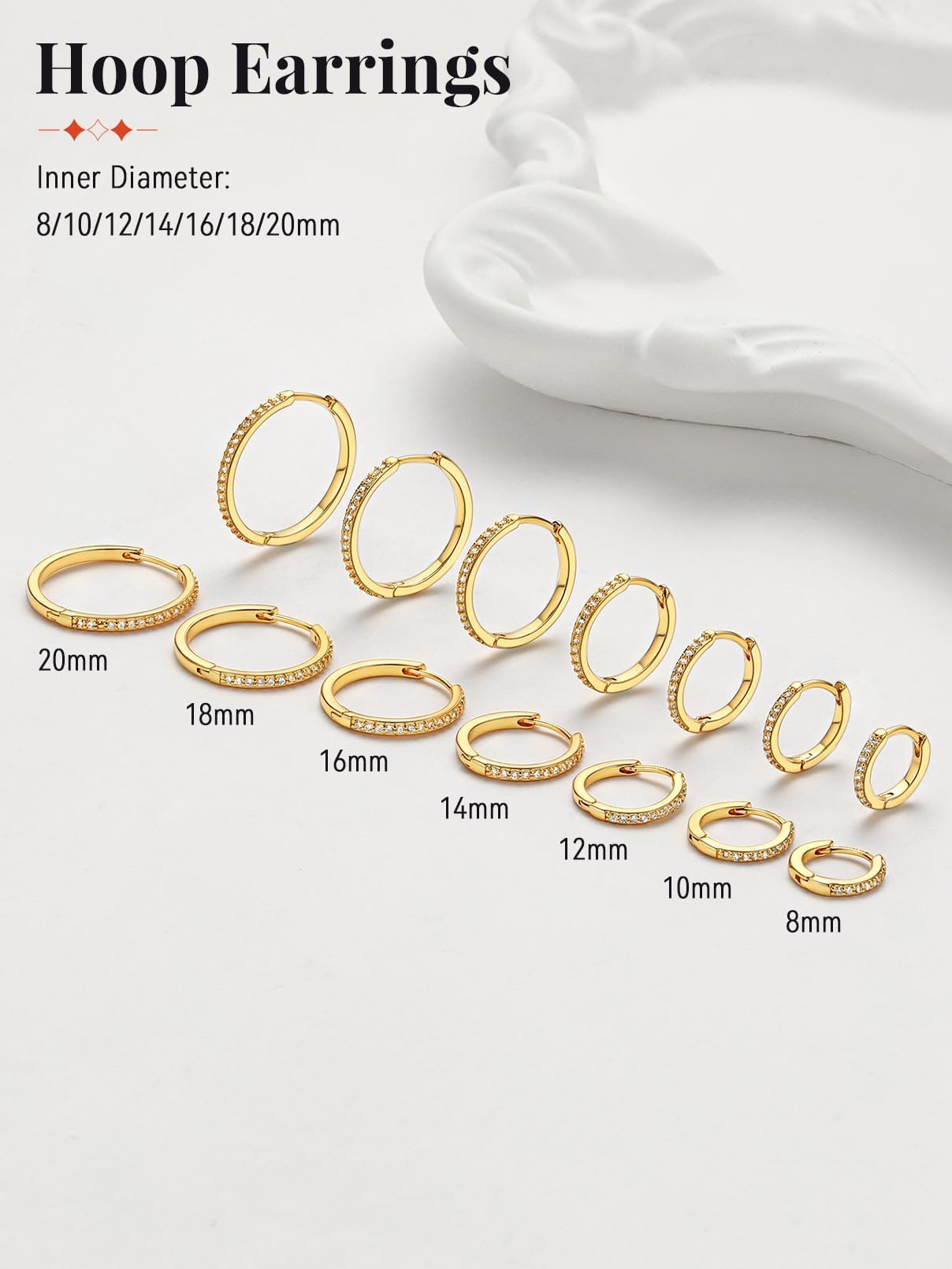FaithHeart Cubic Zirconia Hoop Earrings for Women, 14K Gold Hypoallergenic Huggie Hoop Earrings, Small Cartilage Earrings for Women 8mm, Send Gift Box