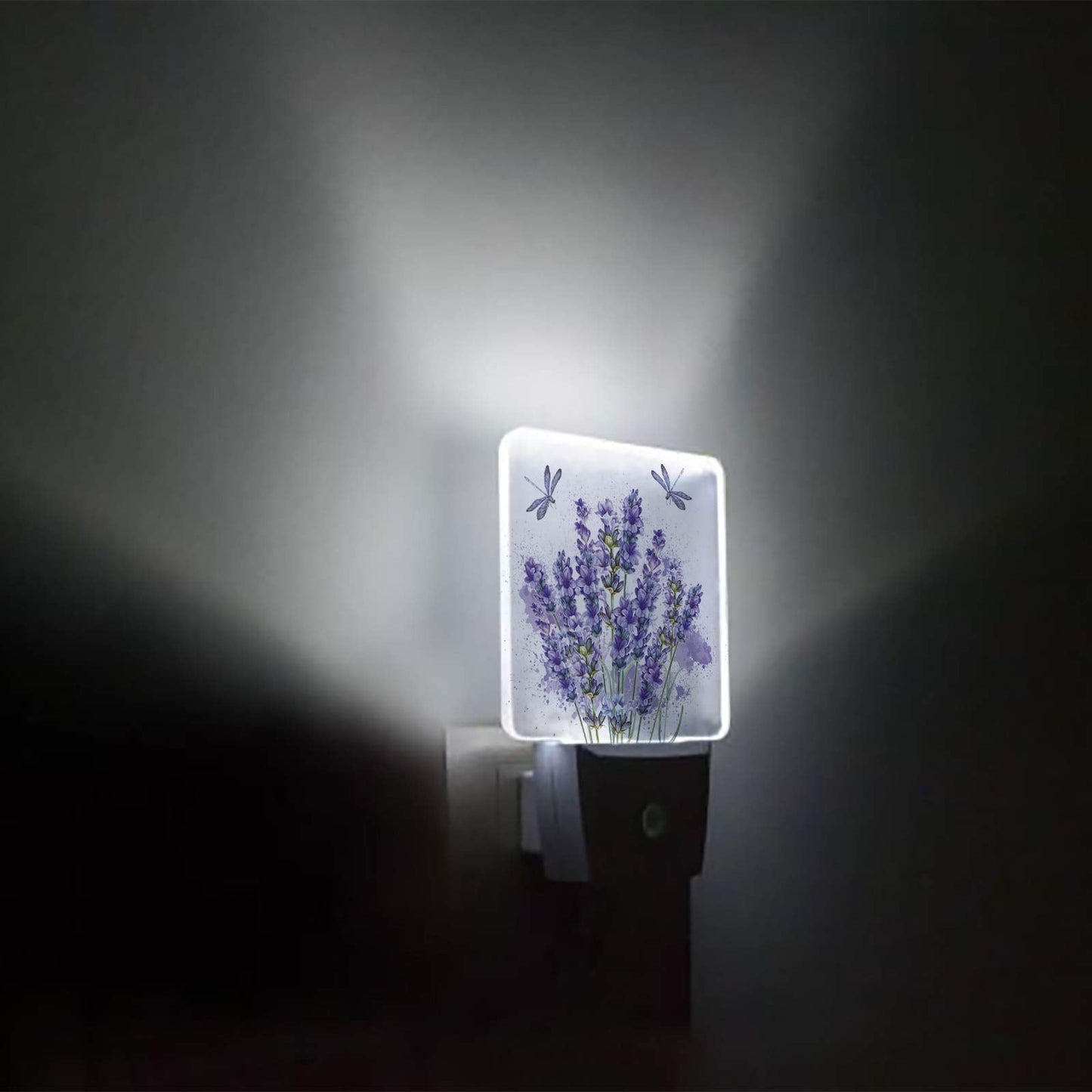 Lavender Dragonfly Flower Plug-in LED Night Lights Purple Plant Auto Dusk-to-Dawn Sensor for Bedroom Bathroom Kitchen Nursery Hallway Stairs Wall Home Decor