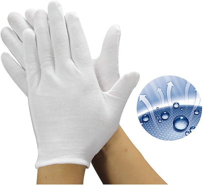 White Cotton Gloves Hand Care Work Gloves Lint Free Gloves, Extra Large, 12 Pairs