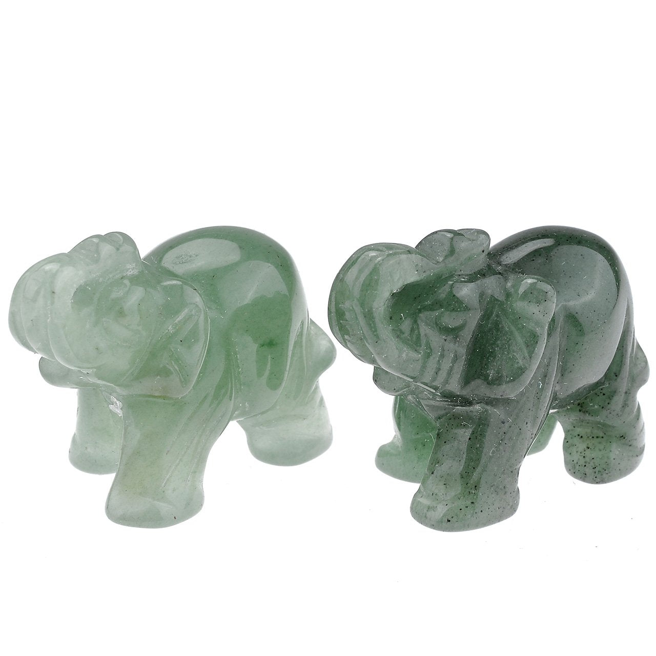Jovivi 2 Pcs Natural Carved Healing Gemstones Crystal Elephant Figurines Statues 1.5'' Home Room Decor Desk Decoration Christmas Ornaments in Gift Box - Green Aventurine