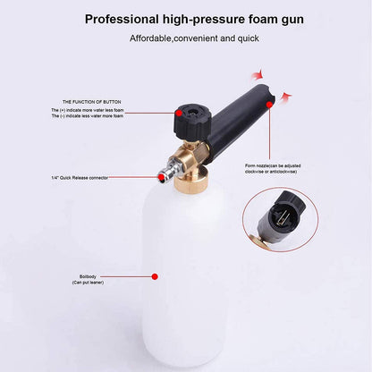 Snow Foam Lance 1/4" Quick Release Car Wash Foam Cannon Pot with Adjustable Nozzle, High Pressure Washer Soap Dispenser Bottle (1L)
