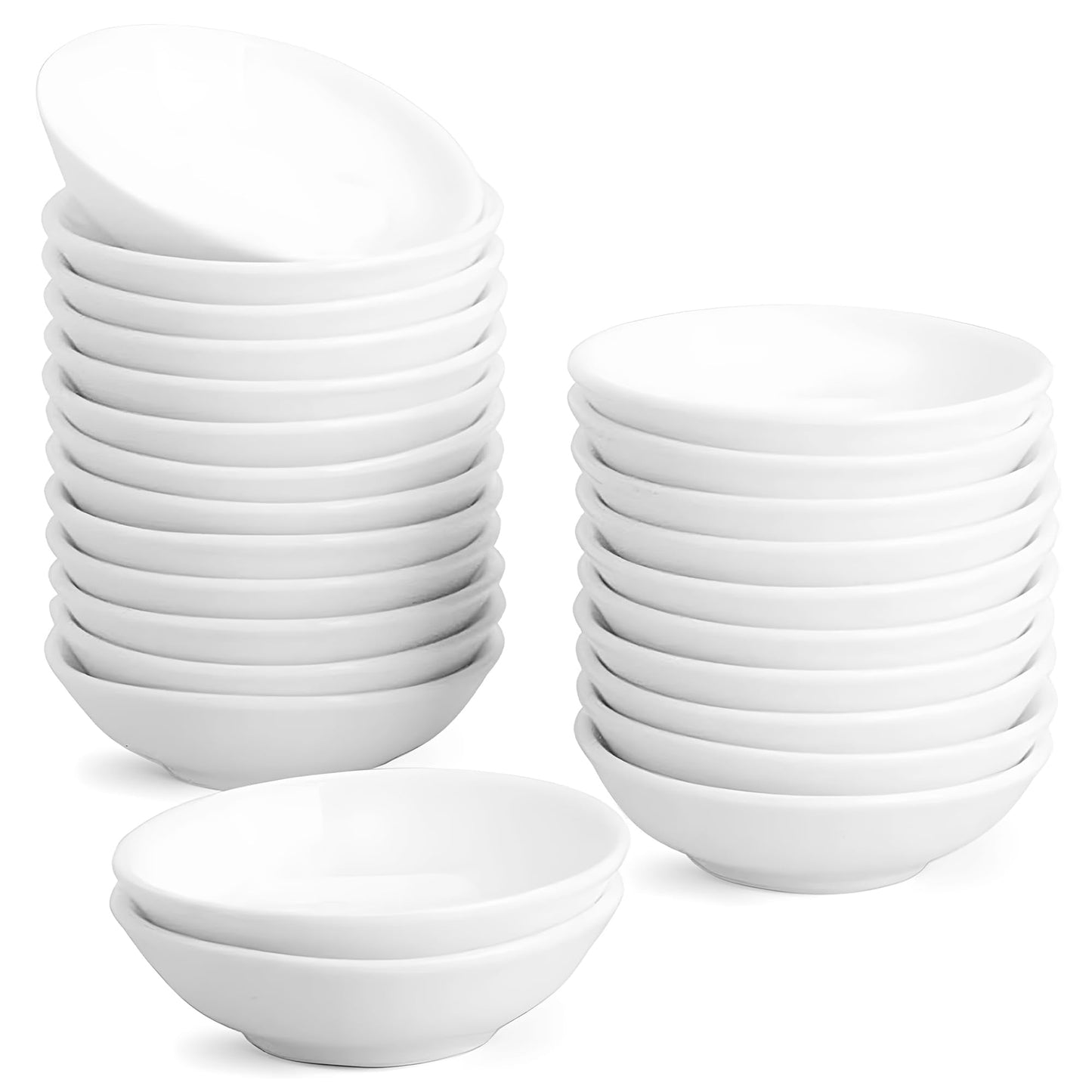 UIBFCWN 25 Pack Soy Sauce Dish 3inch Ceramic Dipping Bowls Bulk, 1.2 Oz White Dipping Sauce Bowls/Dishes, Small Dipping Sauce Cups for Sushi Ketchup Olive Oil Appetizer
