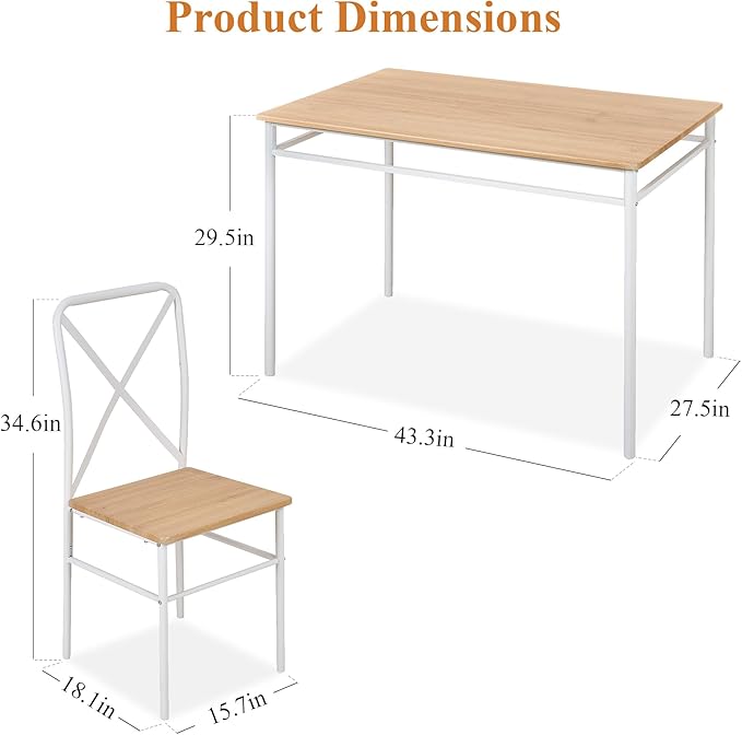 VECELO Dining Table Set for 4, 5-Piece Wood Kitchen Table