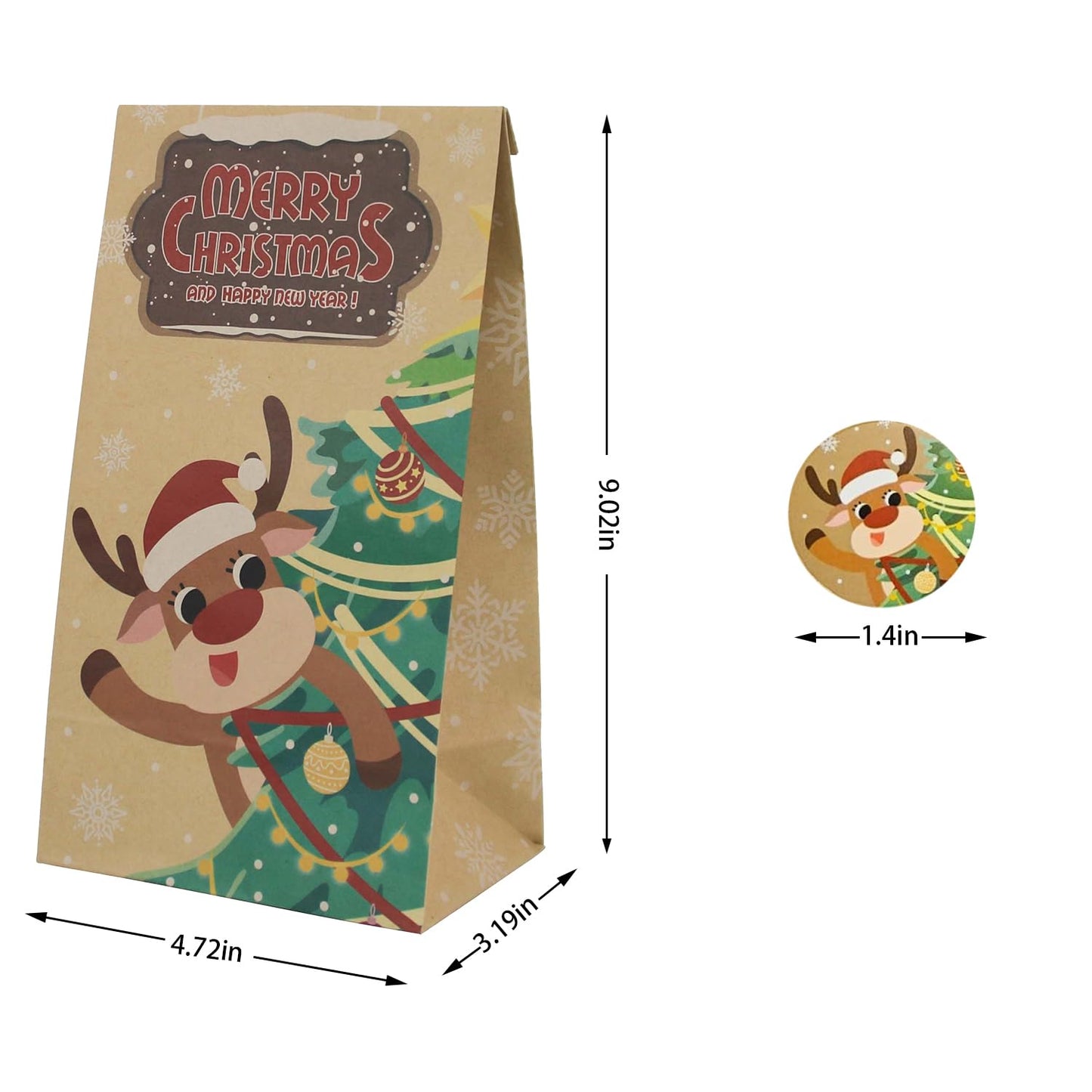 Haobell Christmas Treat Bags - 24 Pcs Stickers, Goodie Bags for Parties & Classrooms