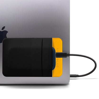 Afterplug 2-Pocket Adhesive Storage Pouch, Laptop Accessory Organizer for SSD, Magic Mouse, Cables, Black and Yellow