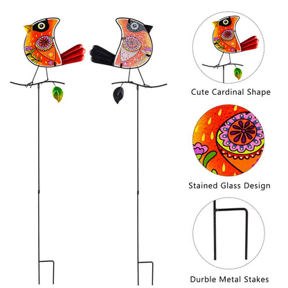SATHGA Decorative Garden Stakes,Set of 3 Cardinal Stained Glass Metal Yard Art,Waterproof Outdoor Decor Housewarming Present for Women Mom Grandma