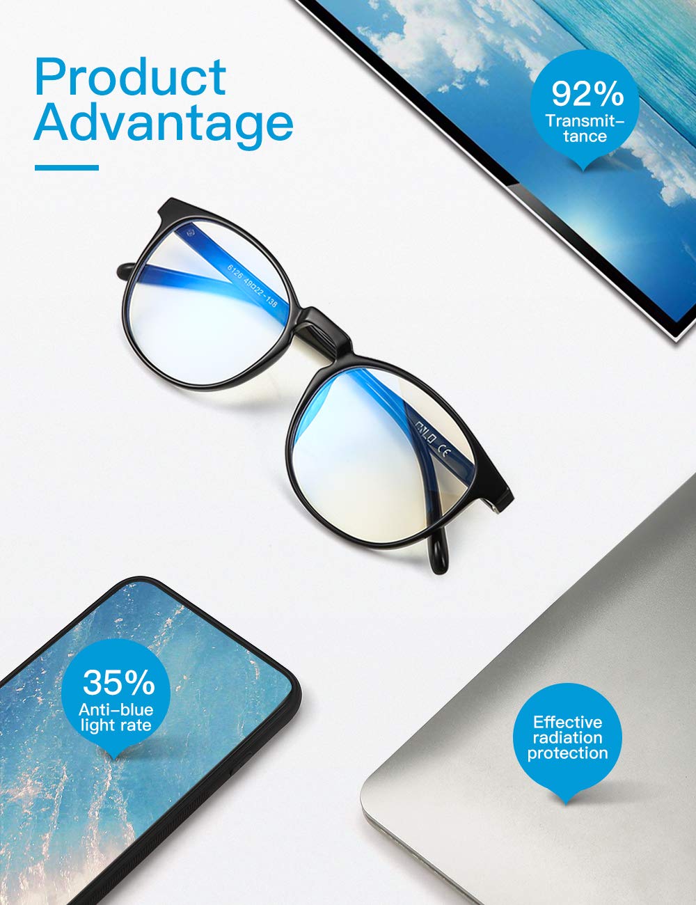 CNLO Blue light blocking Glasses,Computer Gaming Glasses,TV Glasses，For UV Protection,Anti Eyestrain,Lightweight Frame Eyewear,Opaque Men/Women(BLACK)