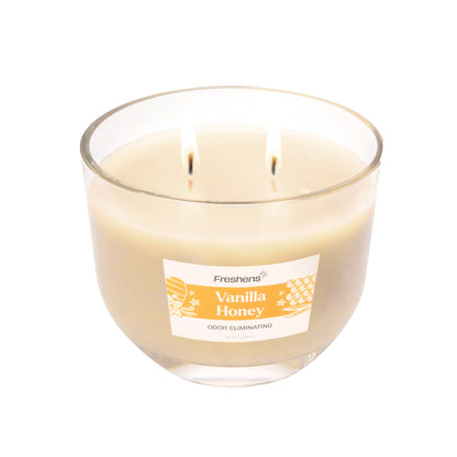 Carolina Freshens Vanilla Honey Odor Eliminating Highly Fragranced Candle for Home Scented, Eliminates 90% of Pet, Smoke, Food and Other Smells Quickly, 2 Wick, 14 oz - Made in the USA