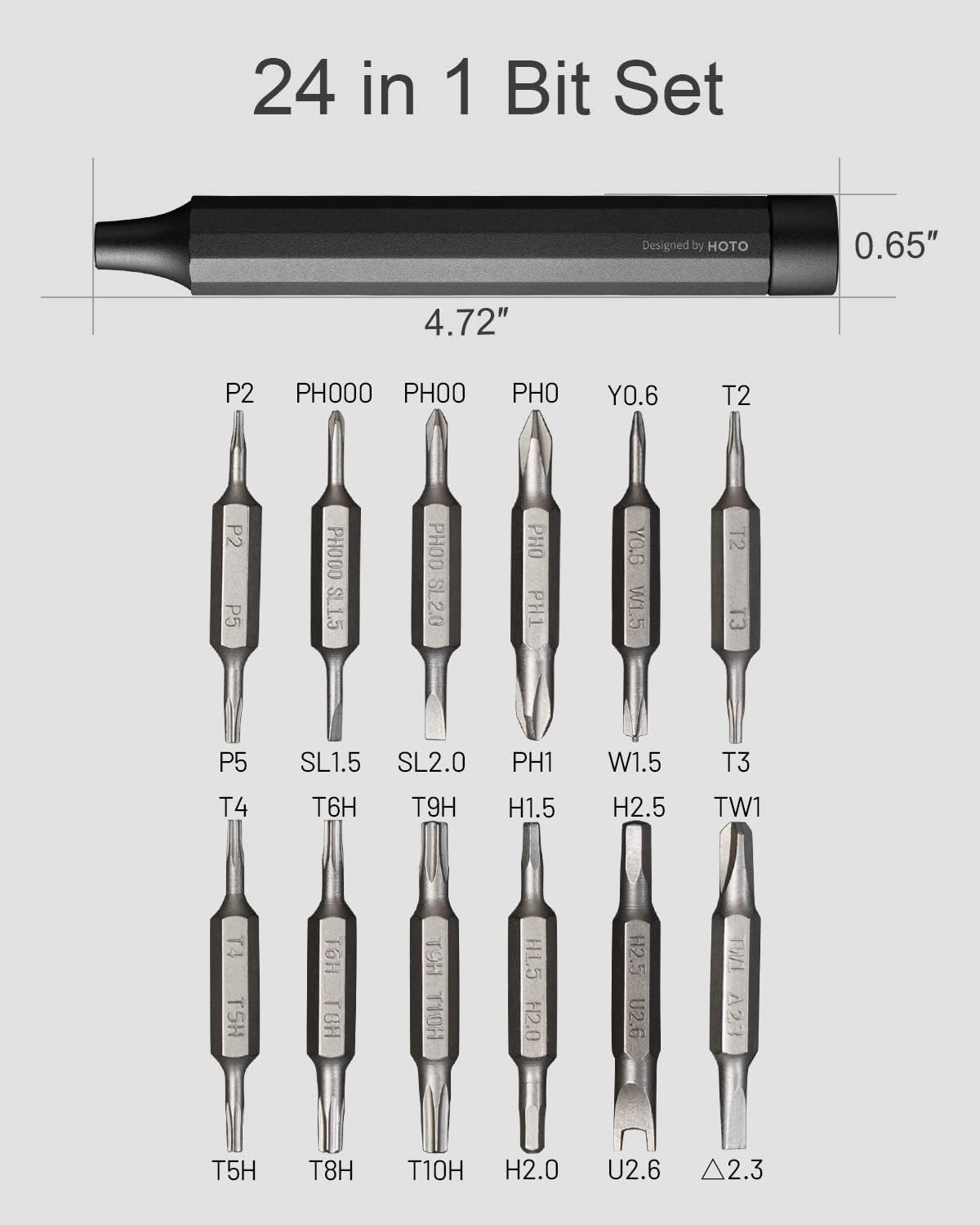 HOTO Precision Screwdriver Set, 24-in-1 Multi-Bit Screwdriver, Mini Hand Set with 12 Double End S2-Steel Bits, Ideal for Phone/Glasses/Watches/Laptop, Slate Grey