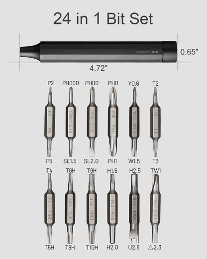 HOTO Precision Screwdriver Set, 24-in-1 Multi-Bit Screwdriver, Mini Hand Set with 12 Double End S2-Steel Bits, Ideal for Phone/Glasses/Watches/Laptop, Slate Grey