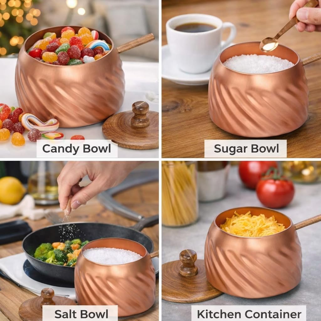 Frescorr - Sugar Bowl with Lid and Spoon, 14 oz Sugar Bowl with Spoon, Sugar Container for Coffee Bar, Sugar Jar, Modern Farmhouse Kitchen Decor