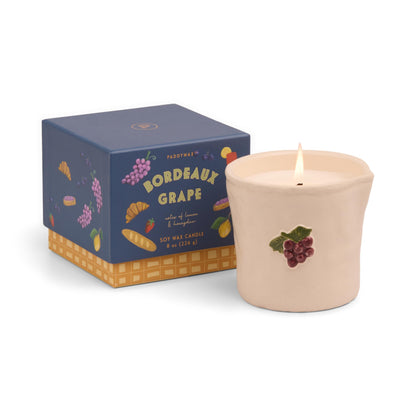 Paddywax Bistro Hand Painted Scented Candle in Ceramic Reusable Food-Safe Jar with Gift Box, Soy Candle with Approx. 56 Hour Burn Time, Bordeaux Grape, 8 oz