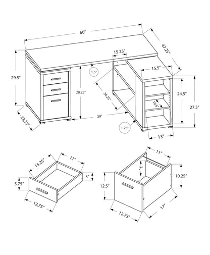 Monarch Specialties Computer Desk L-Shaped Corner Desk with storage - Left or Right Facing - 60"L (Grey Reclaimed Wood Look)