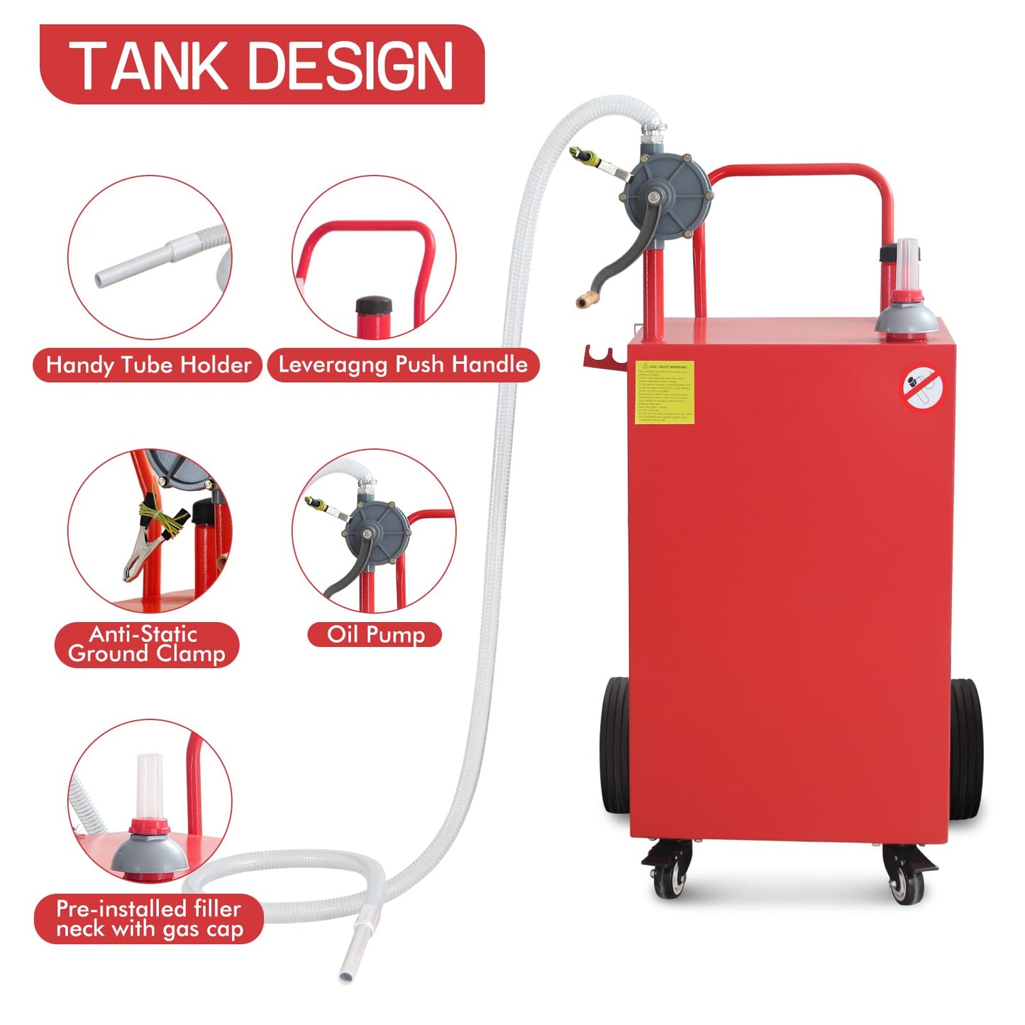 45 Gallon Fuel Caddy, Portable Gas Caddy with Manual Pump, Heavy Duty Gas with 4 Wheels, Diesel Fuel Can for Cars, Lawn Mowers, Trucks, ATVs, Boats ﻿