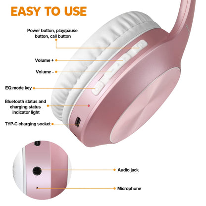 Rydohi Wireless Bluetooth Headphones Over Ear 68H Playtime HiFi Stereo Headset with Microphone and 3EQ Modes Foldable Bluetooth V5.3 Headphones for Travel Smartphone Computer Laptop