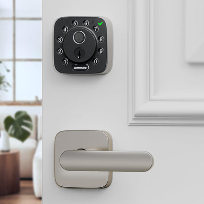 ULTRALOQ Bolt Fingerprint Smart Lock with Handle Lever Set, Built-in WiFi Front Door Lock Set, Biometric Deadbolt with Door Sensor, Remote Control, Auto Unlock, 10 Months Battery, IP65, BHMA Grade 1